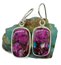 Load image into Gallery viewer, Oyster Turquoise &amp; Pink Opal Earrings, Sterling Silver, Rectangle Shaped, Hot Pink Gemstone - GemzAustralia 