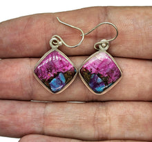 Load image into Gallery viewer, Diamond Shaped, Oyster Turquoise &amp; Pink Opal Earrings, Sterling Silver, Hot Pink Gemstone - GemzAustralia 