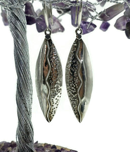 Bold & Long Silver Earrings, Zig Zag Hammered Design, Sterling Silver, Marquise Shaped - GemzAustralia 