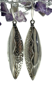 Bold & Long Silver Earrings, Zig Zag Hammered Design, Sterling Silver, Marquise Shaped - GemzAustralia 