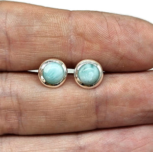 Larimar Studs Earrings, Dolphin Stone, Stone of Atlantis, Sterling Silver, Round Shaped - GemzAustralia 