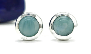 Larimar Studs Earrings, Dolphin Stone, Stone of Atlantis, Sterling Silver, Round Shaped - GemzAustralia 