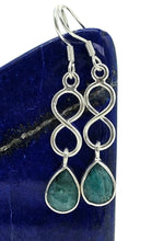 Load image into Gallery viewer, Emerald Infinity Drop Earrings, Sterling Silver, May Birthstone, Pear Shaped - GemzAustralia 