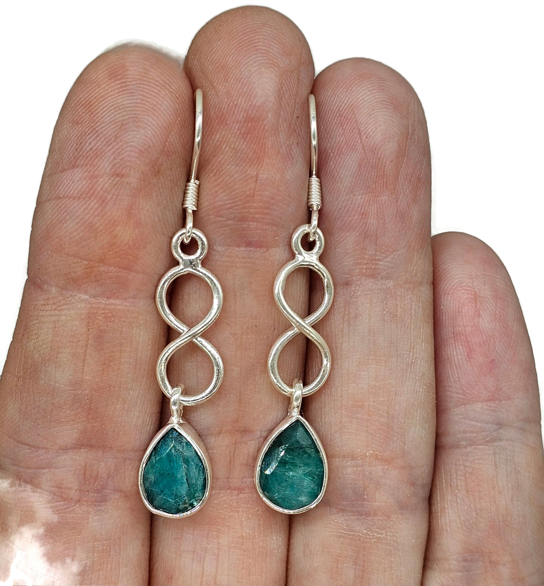 Emerald Infinity Drop Earrings, Sterling Silver, May Birthstone, Pear Shaped - GemzAustralia 