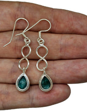 Load image into Gallery viewer, Emerald Infinity Drop Earrings, Sterling Silver, May Birthstone, Pear Shaped - GemzAustralia 