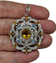 Load image into Gallery viewer, Citrine, Blue Topaz &amp; White Zircon Pendant, Sterling Silver, November and December - GemzAustralia 