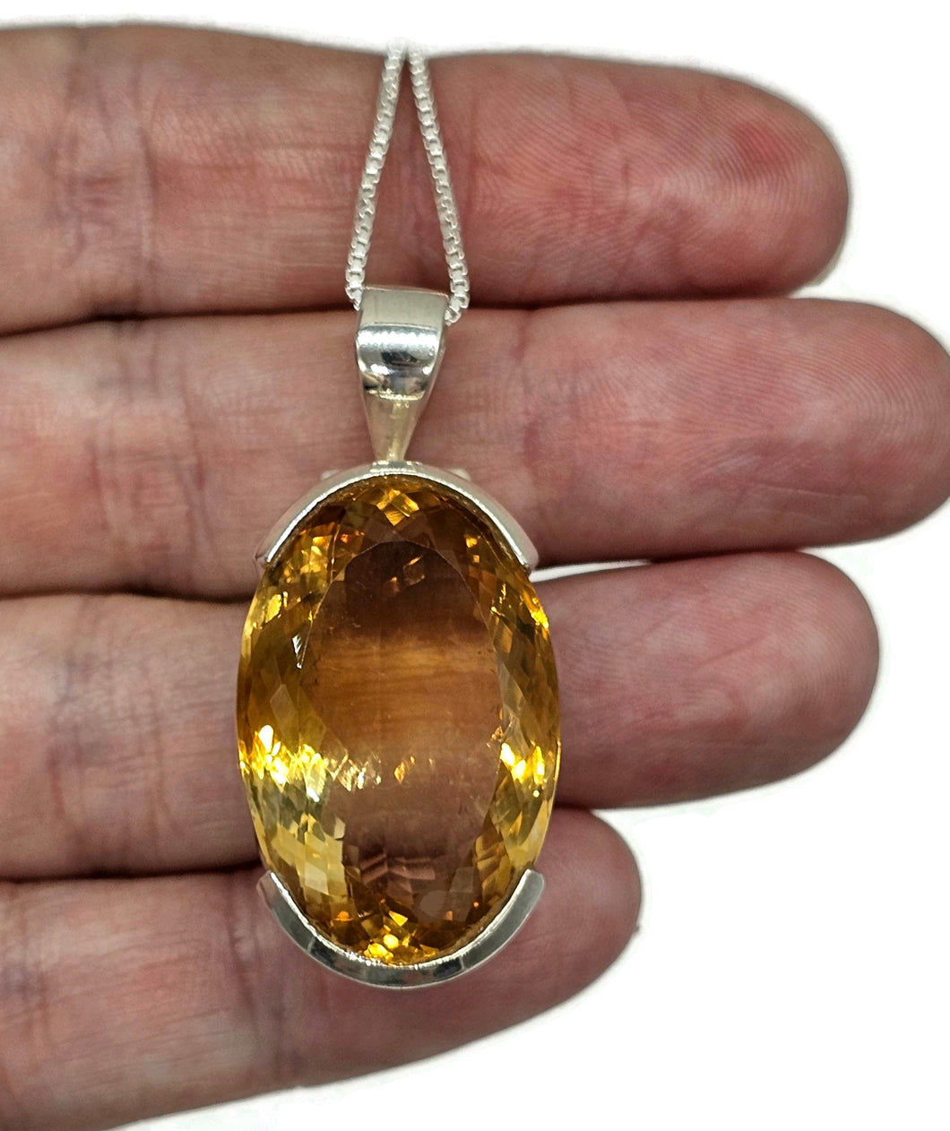 Massive Statement Citrine Pendant, Sterling Silver, 37 carats, Oval Facet - GemzAustralia 