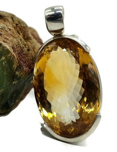 Massive Statement Citrine Pendant, Sterling Silver, 37 carats, Oval Facet - GemzAustralia 