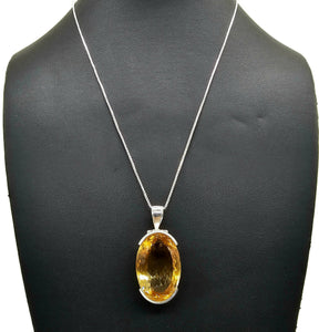 Massive Statement Citrine Pendant, Sterling Silver, 37 carats, Oval Facet - GemzAustralia 