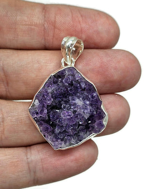 Druzy Amethyst Pendant, Natural Shape, Sterling Silver, February Birthstone - GemzAustralia 