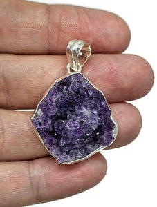 Druzy Amethyst Pendant, Natural Shape, Sterling Silver, February Birthstone - GemzAustralia 