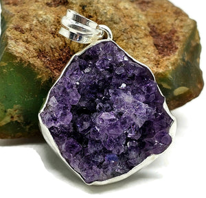 Druzy Amethyst Pendant, Natural Shape, Sterling Silver, February Birthstone - GemzAustralia 