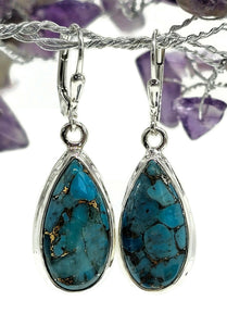 Blue Turquoise dangly Earrings, Sterling Silver, Pear Shaped, Protection Stone, Love Stone - GemzAustralia 