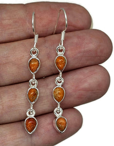 Sponge Coral Earrings, Sterling Silver, Pear Shaped, Three Stone drop, Orange / red coral - GemzAustralia 