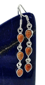 Sponge Coral Earrings, Sterling Silver, Pear Shaped, Three Stone drop, Orange / red coral - GemzAustralia 