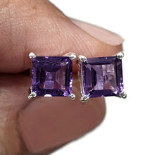 Load image into Gallery viewer, Amethyst Studs, Three carats, Sterling Silver, Square Shaped, Solitaire studs - GemzAustralia 