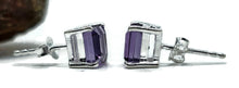 Load image into Gallery viewer, Amethyst Studs, Three carats, Sterling Silver, Square Shaped, Solitaire studs - GemzAustralia 