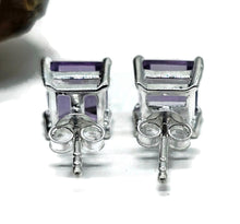 Load image into Gallery viewer, Amethyst Studs, Three carats, Sterling Silver, Square Shaped, Solitaire studs - GemzAustralia 