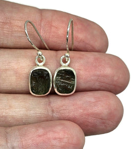 Moldavite Earrings, Sterling Silver, Rectangle Shaped, Meteorite Stone - GemzAustralia 