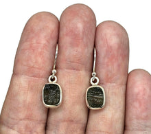 Load image into Gallery viewer, Moldavite Earrings, Sterling Silver, Rectangle Shaped, Meteorite Stone - GemzAustralia 