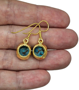 Blue Turquoise Earrings, Gold Plated Sterling Silver, Round Shaped, Protection Stone - GemzAustralia 