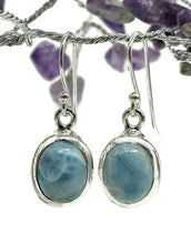 Load image into Gallery viewer, Larimar Earrings, Dolphin Stone, Stone of Atlantis, Sterling Silver, Oval Shaped - GemzAustralia 