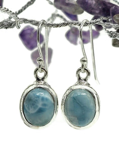 Larimar Earrings, Dolphin Stone, Stone of Atlantis, Sterling Silver, Oval Shaped - GemzAustralia 