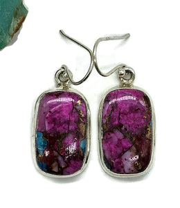 Oyster Turquoise & Pink Opal Earrings, Sterling Silver, Rectangle Shaped, Hot Pink Gemstone - GemzAustralia 