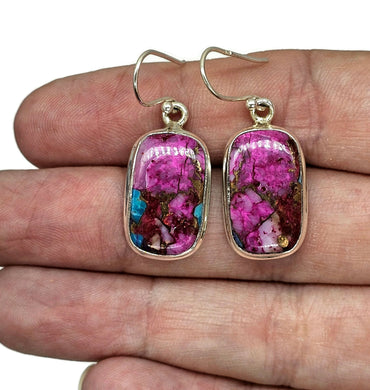 Oyster Turquoise & Pink Opal Earrings, Sterling Silver, Rectangle Shaped, Hot Pink Gemstone - GemzAustralia 