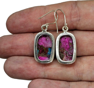 Oyster Turquoise & Pink Opal Earrings, Sterling Silver, Rectangle Shaped, Hot Pink Gemstone - GemzAustralia 