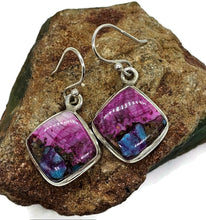 Load image into Gallery viewer, Diamond Shaped, Oyster Turquoise &amp; Pink Opal Earrings, Sterling Silver, Hot Pink Gemstone - GemzAustralia 