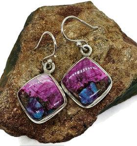 Diamond Shaped, Oyster Turquoise & Pink Opal Earrings, Sterling Silver, Hot Pink Gemstone - GemzAustralia 