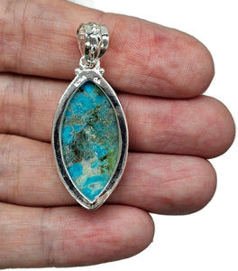 Arizona Turquoise Pendant, Sterling Silver, Blue Turquoise, Marquise Shape, Protection - GemzAustralia 