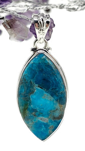 Arizona Turquoise Pendant, Sterling Silver, Blue Turquoise, Marquise Shape, Protection - GemzAustralia 