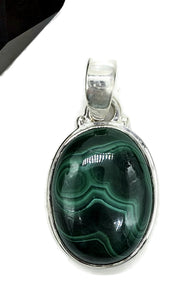 Malachite Pendant, Sterling Silver, Oval Shape, Beautiful Rich Green Gemstone - GemzAustralia 