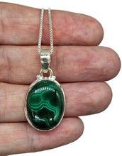 Load image into Gallery viewer, Malachite Pendant, Sterling Silver, Oval Shape, Beautiful Rich Green Gemstone - GemzAustralia 