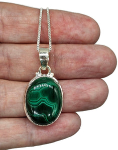 Malachite Pendant, Sterling Silver, Oval Shape, Beautiful Rich Green Gemstone - GemzAustralia 