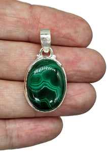 Malachite Pendant, Sterling Silver, Oval Shape, Beautiful Rich Green Gemstone - GemzAustralia 