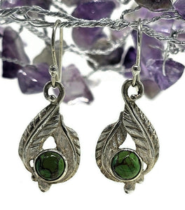 Green Mojave Turquoise Earrings, Sterling Silver, Leaf Design, Protection Stone - GemzAustralia 