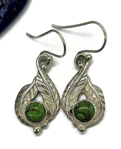 Green Mojave Turquoise Earrings, Sterling Silver, Leaf Design, Protection Stone - GemzAustralia 