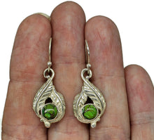 Load image into Gallery viewer, Green Mojave Turquoise Earrings, Sterling Silver, Leaf Design, Protection Stone - GemzAustralia 