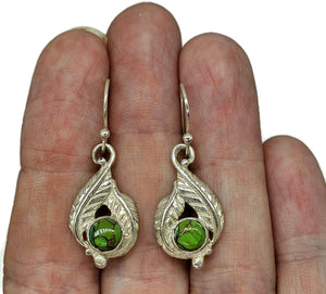 Green Mojave Turquoise Earrings, Sterling Silver, Leaf Design, Protection Stone - GemzAustralia 