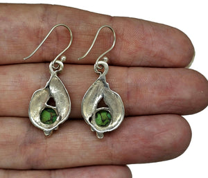 Green Mojave Turquoise Earrings, Sterling Silver, Leaf Design, Protection Stone - GemzAustralia 
