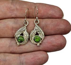 Green Mojave Turquoise Earrings, Sterling Silver, Leaf Design, Protection Stone - GemzAustralia 