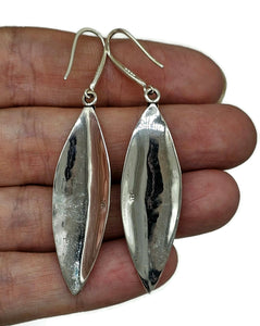 Bold & Long Silver Earrings, Zig Zag Hammered Design, Sterling Silver, Marquise Shaped - GemzAustralia 