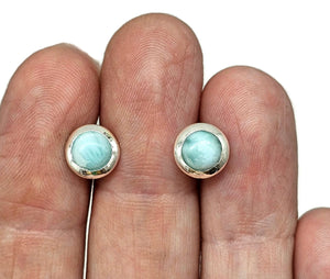 Larimar Studs Earrings, Dolphin Stone, Stone of Atlantis, Sterling Silver, Round Shaped - GemzAustralia 