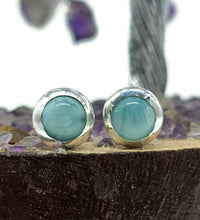 Load image into Gallery viewer, Larimar Studs Earrings, Dolphin Stone, Stone of Atlantis, Sterling Silver, Round Shaped - GemzAustralia 