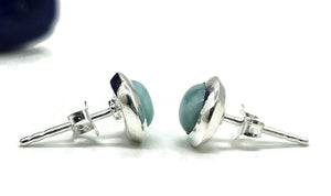 Larimar Studs Earrings, Dolphin Stone, Stone of Atlantis, Sterling Silver, Round Shaped - GemzAustralia 