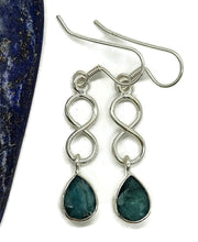 Load image into Gallery viewer, Emerald Infinity Drop Earrings, Sterling Silver, May Birthstone, Pear Shaped - GemzAustralia 