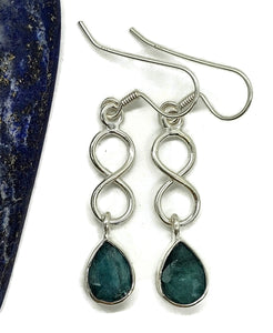 Emerald Infinity Drop Earrings, Sterling Silver, May Birthstone, Pear Shaped - GemzAustralia 